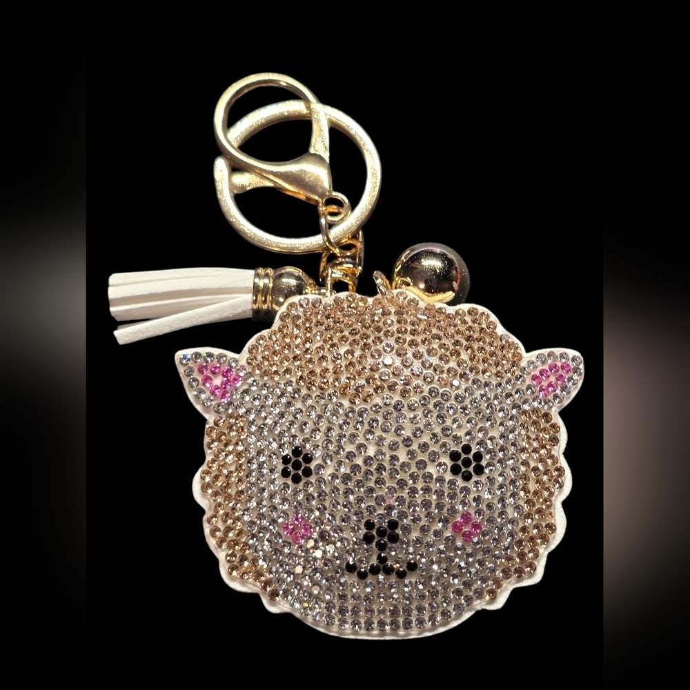 Sparkling Sheep Bag Charm Keychain with Gold Accents